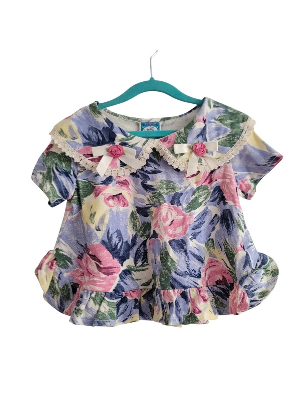 NEW VTG Jenna B. 4T Floral Girly Peter Pan Collar Ruffle Shirt Top DEADSTOCK
